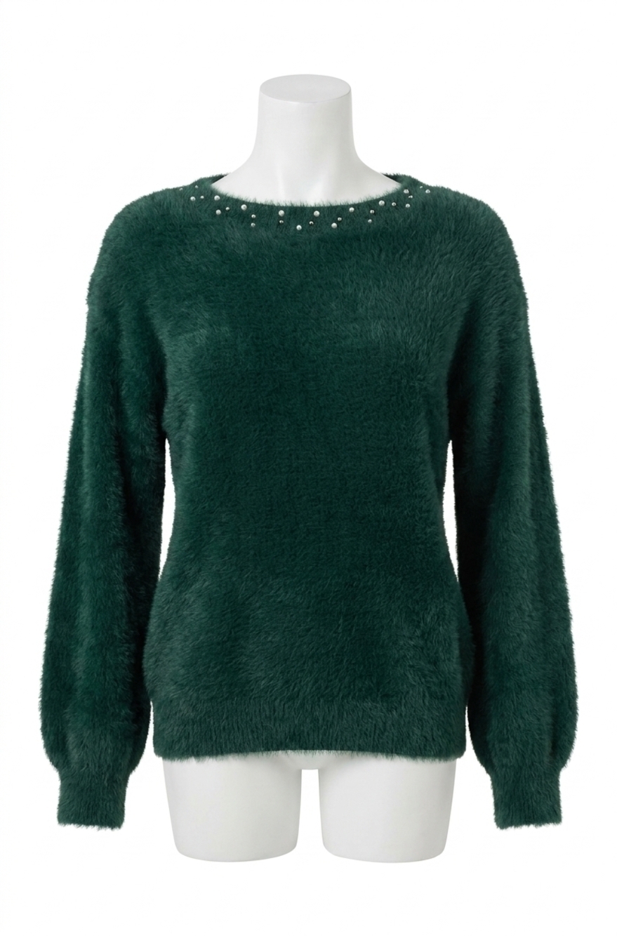 NEW MOLLY BRACKEN fluffy knit sweater in dark green
